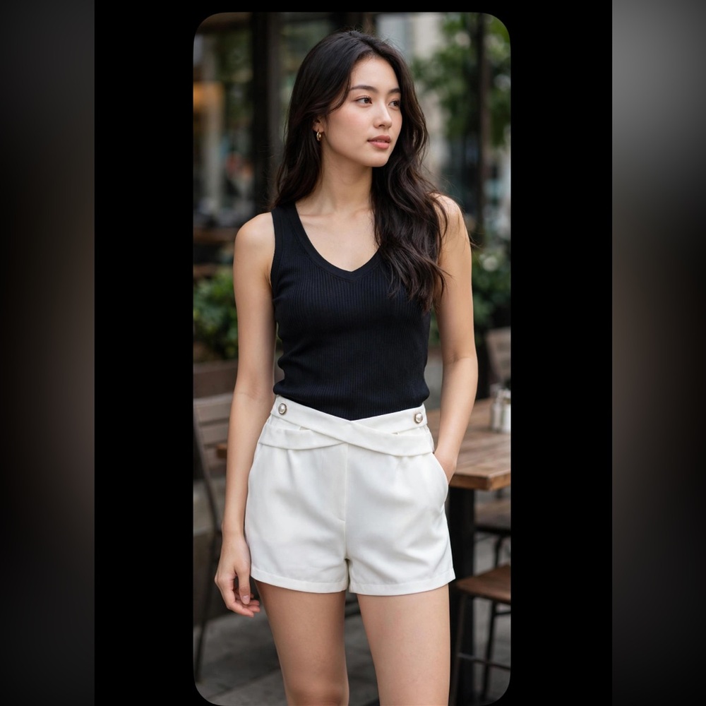 ✨🆕✨TCEC High-Waisted White Dress Shorts with Button Detail Size Large
